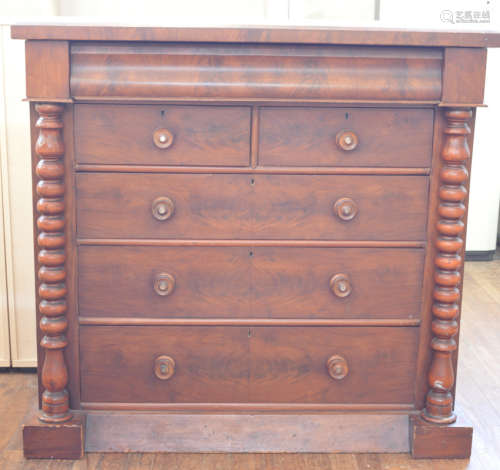 A Victorian walnut veneered Scottish chest of drawers, with ...