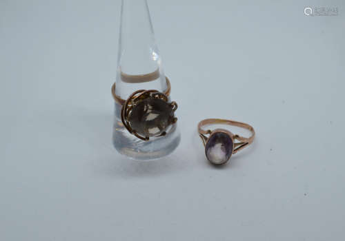 Two dress rings, including a 14ct gold smoky quartz cocktail...