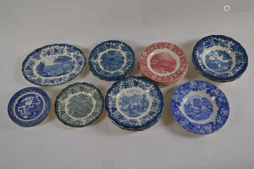 A collection of transfer printed plated and dishes including...