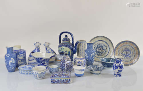 A collection of Chinese and Asian blue and white porcelain c...