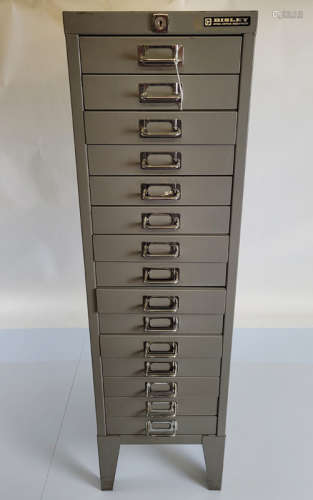 A Bisley steel office drawer set, 15 drawers, 100cm tall.