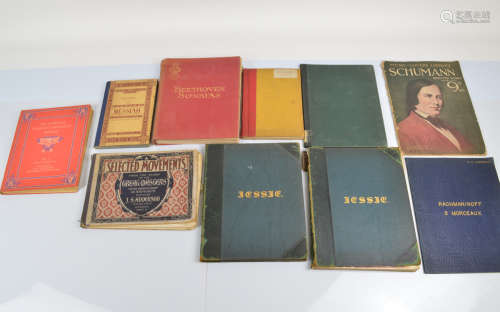 A collection of classical sheet music, all bound in late 19t...