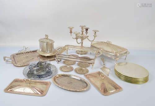 A quantity of silver plated ware, including a five branch ca...