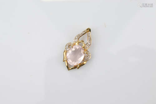 A certificated 9ct rose quartz and diamond set yellow gold p...