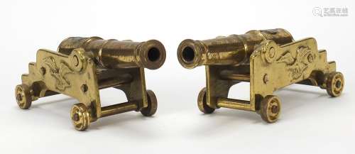 Pair of American bicentennial bronzed table cannons, each 21...