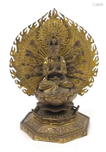 Tibetan gilt bronze figure of Buddha with lotus flower, 29.5...