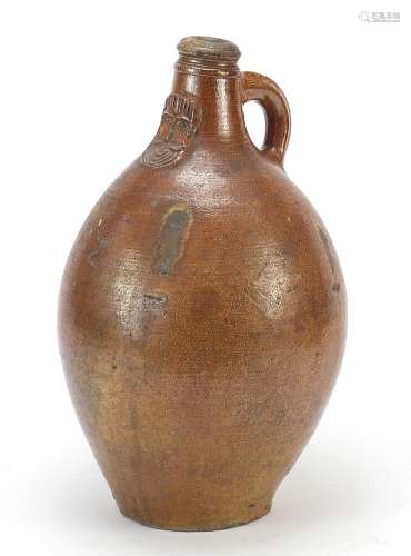 17th century large antique salt glazed Bellamine jug with ma...