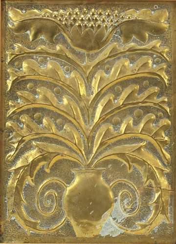 Rectangular Cornish brass plaque embossed with flowers in a ...