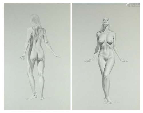 McLaren - Standing nude females, pair of signed pencil drawi...