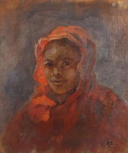 Portrait of a native African lady, oil on board, mounted and...