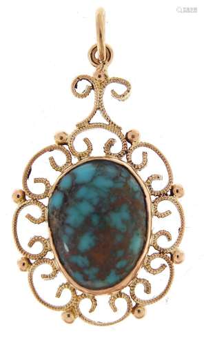 9ct gold turquoise matrix pendant, 2.7cm high, 3.4g