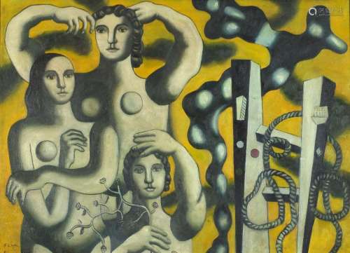 Style of Fernand Leger - Abstract composition with figures, ...