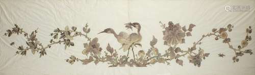 Two storks amongst flowers with insects, Chinese panel with ...