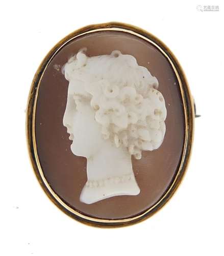 Victorian cameo maiden head brooch with gold coloured metal ...