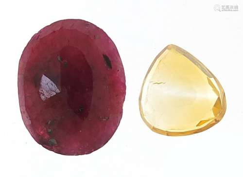 Two gemstones with certificates comprising ruby, approximate...