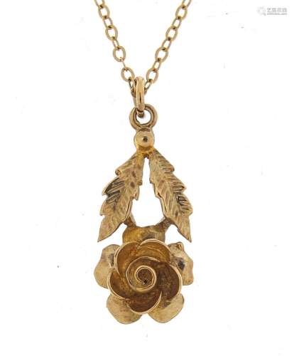9ct gold flower pendant on a 9ct gold necklace, 2cm high and...