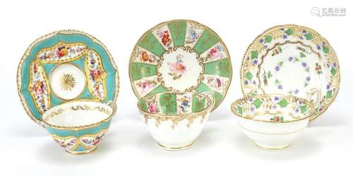 Three early 19th century English cups and saucers finely han...