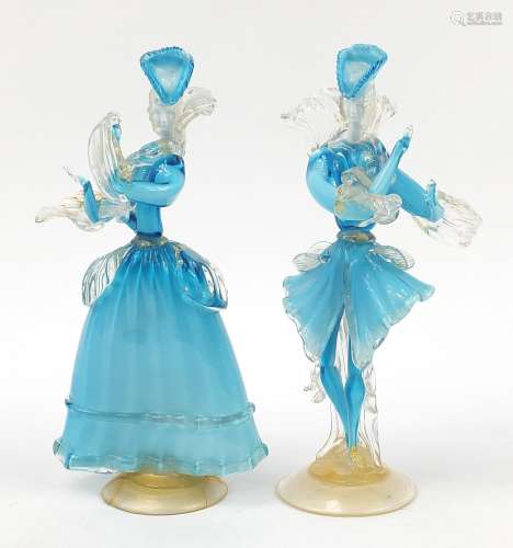 Large pair of Murano glass gold flecked dancers, the largest...