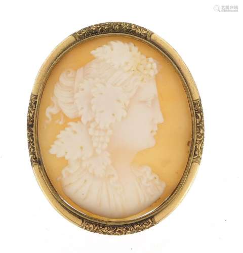 Large Victorian cameo maiden head brooch with gold coloured ...