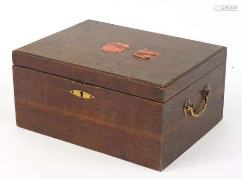 19th century oak writing box with wax seal inscribed RS, rep...