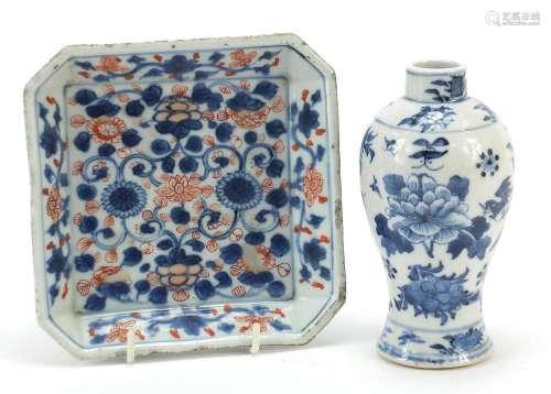 Chinese blue and white porcelain baluster vase and a square ...