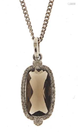 9ct white gold smoky quartz and diamond pendant on a 9ct whi...