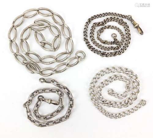 Four silver watch chains, the largest 35cm in length, total ...