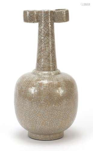 Chinese porcelain Ge ware type vase having ears, 25.5cm high