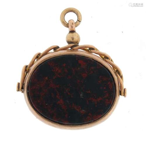 Victorian 9ct gold bloodstone and carnelian spinner fob, Bir...
