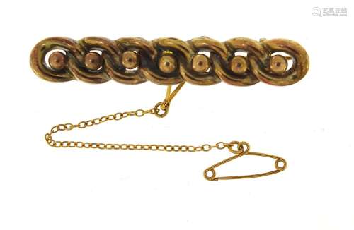 Victorian 9ct gold bar brooch, 4.5cm wide, 2.8g
