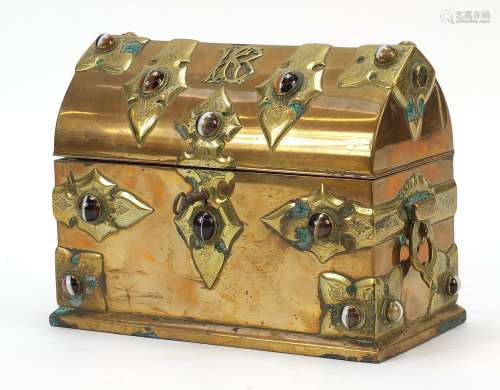 Victorian Gothic style brass stationary box set with Scottis...