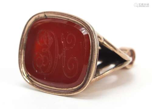 Antique unmarked rose gold intaglio seal fob, tests and 9ct ...