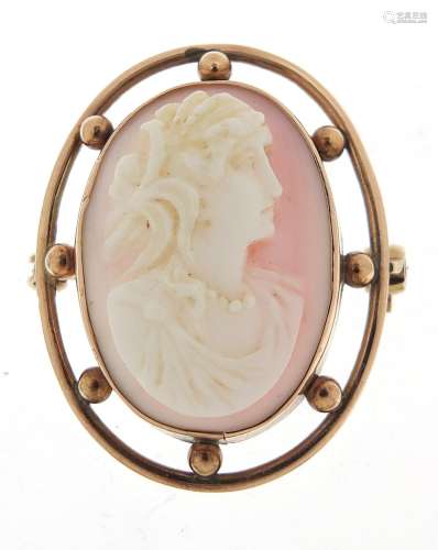 9ct gold cameo maiden head brooch, housed in a H Pidduck & S...
