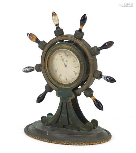 19th century gilt bronze ship's wheel design mantle clock wi...