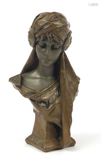 Art Nouveau style bronzed bust of Scheherazade, 23cm high