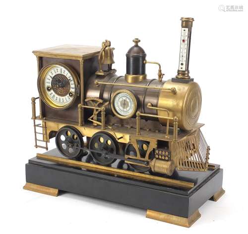 Large steam train design clock and barometer with thermomete...