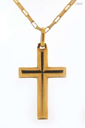 9ct gold cross pendant on a 9ct gold necklace, 3.5cm high an...