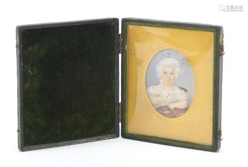 19th century oval hand painted portrait miniature of a young...