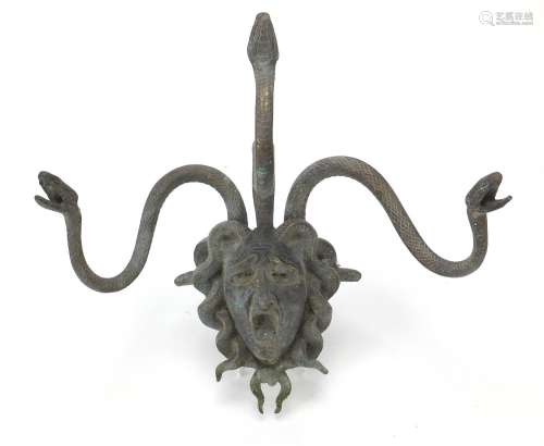 Early 20th century patinated bronze wall mask of Medusa with...