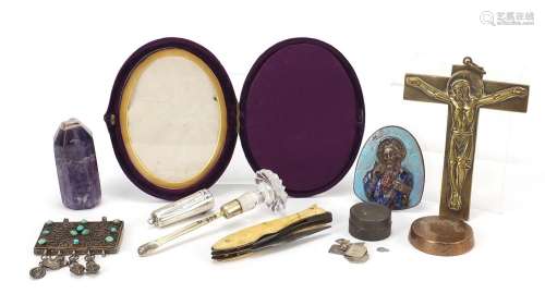 Antique and later objects including a silver cheroot case, g...