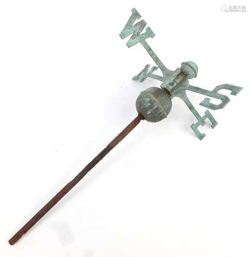 Verdigris cast iron weather vane, 77cm in length