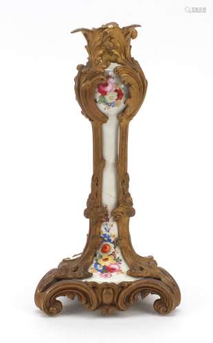 19th century Ormolu ceramic lamp stand hand painted with flo...