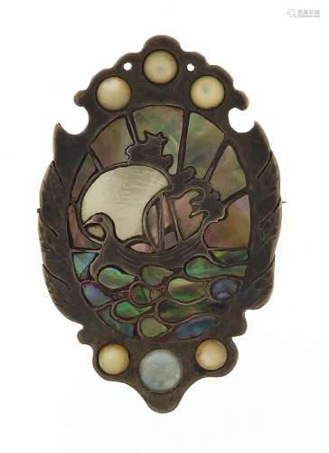 Arts & Crafts silver and mother of pearl brooch depicting a ...