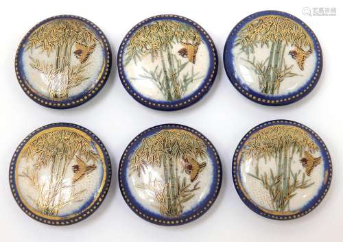 Set of six Japanese Satsuma pottery buttons, each hand paint...