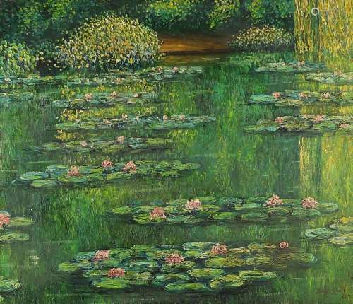 After Claude Monet - Water Lilies, French school oil on boar...
