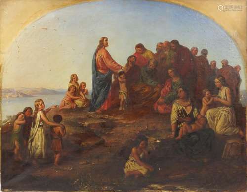 Jesus and his disciples, 19th century oil on canvas, bearing...