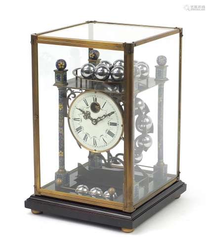 Champlevé enamel rolling ball clock with enamel dial having ...