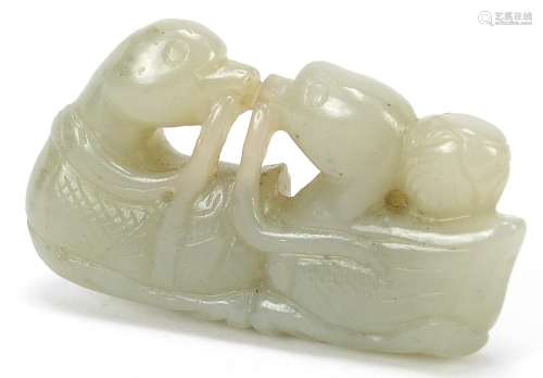 Chinese celadon jade carving of two ducks, 5.5cm wide