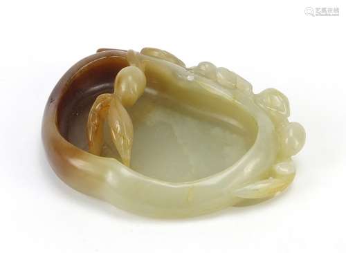 Chinese naturalistic celadon and russet jade brush washer ca...