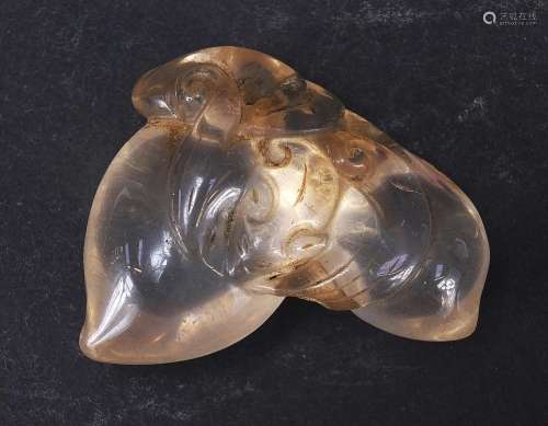 Chinese rock crystal carving of a bat and two peaches, 4.5cm...